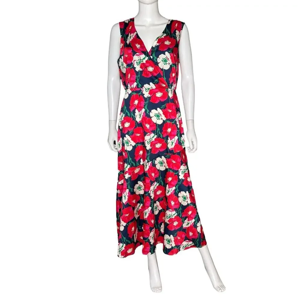 Sam Edelman Women's Poppy Floral V-Neck Chiffon A-Line Dress Coral Multi NWT
